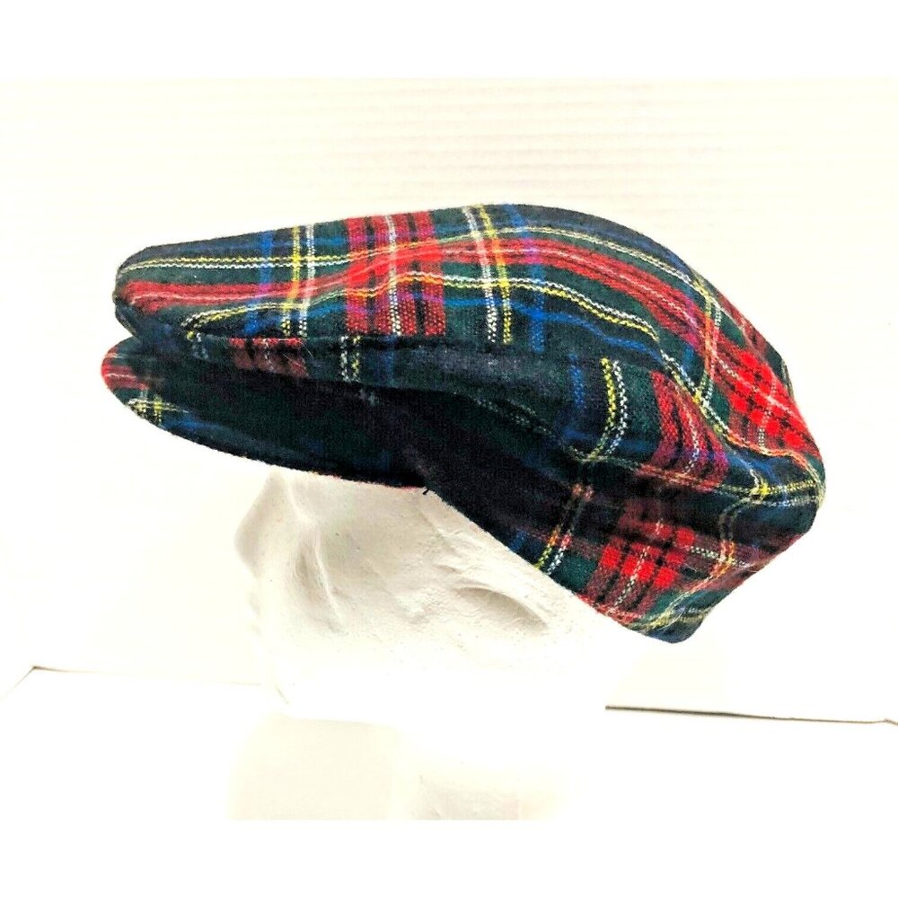 VTG Golden Gate Hat‎ Co Newsboy Cap Mens L Wool Lined Tartan Plaid USA Ivy Flat